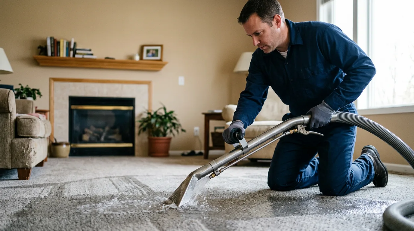 Water damage restoration technician working near Littleton, IL